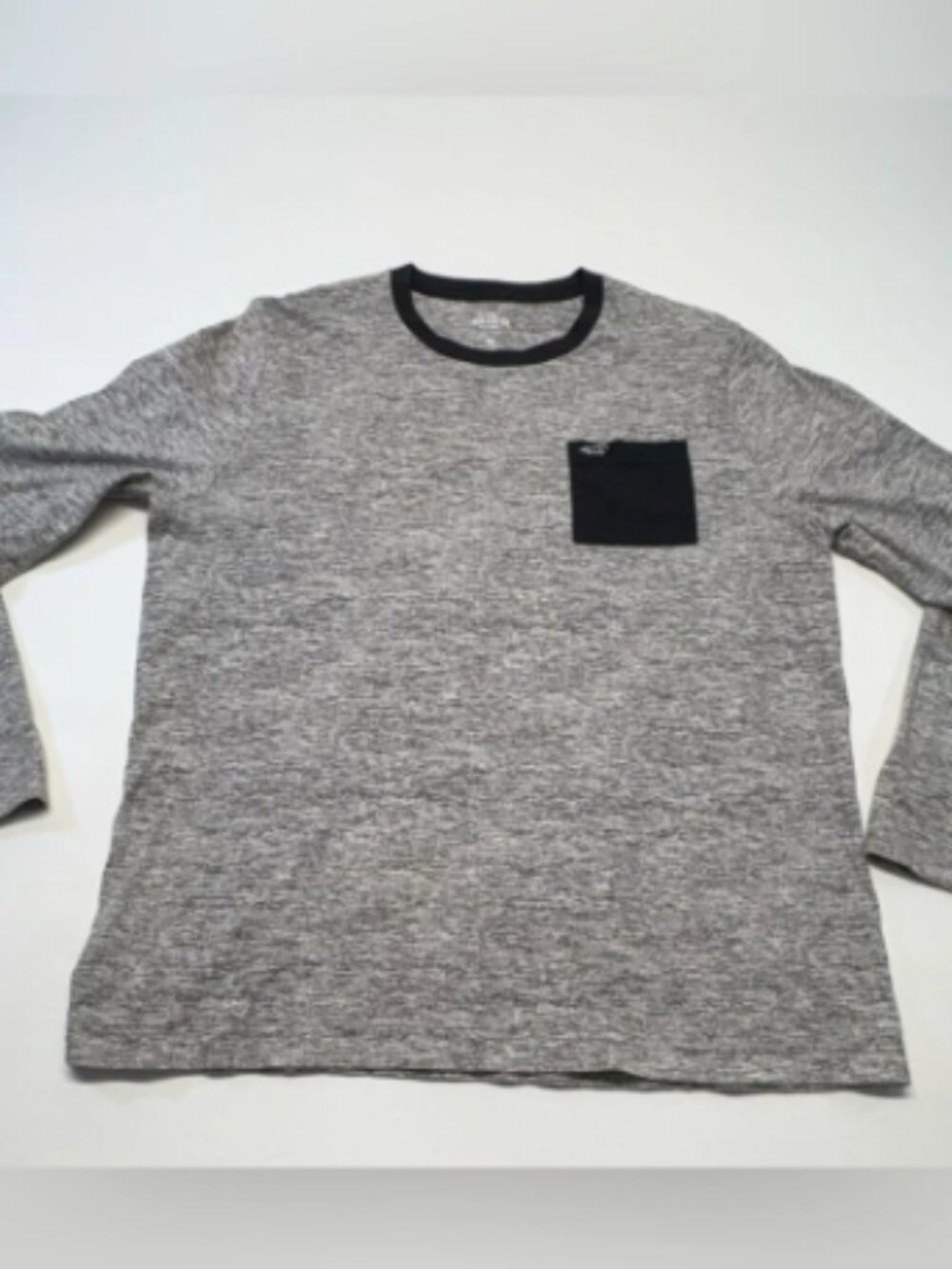 Hollister Men's Heather Grey Long Sleeve Crew with Black Pocket & Neck Trim